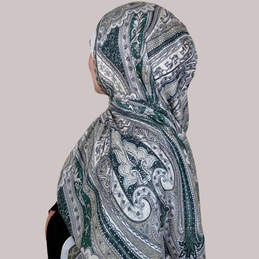 Vintage Hijab White Green