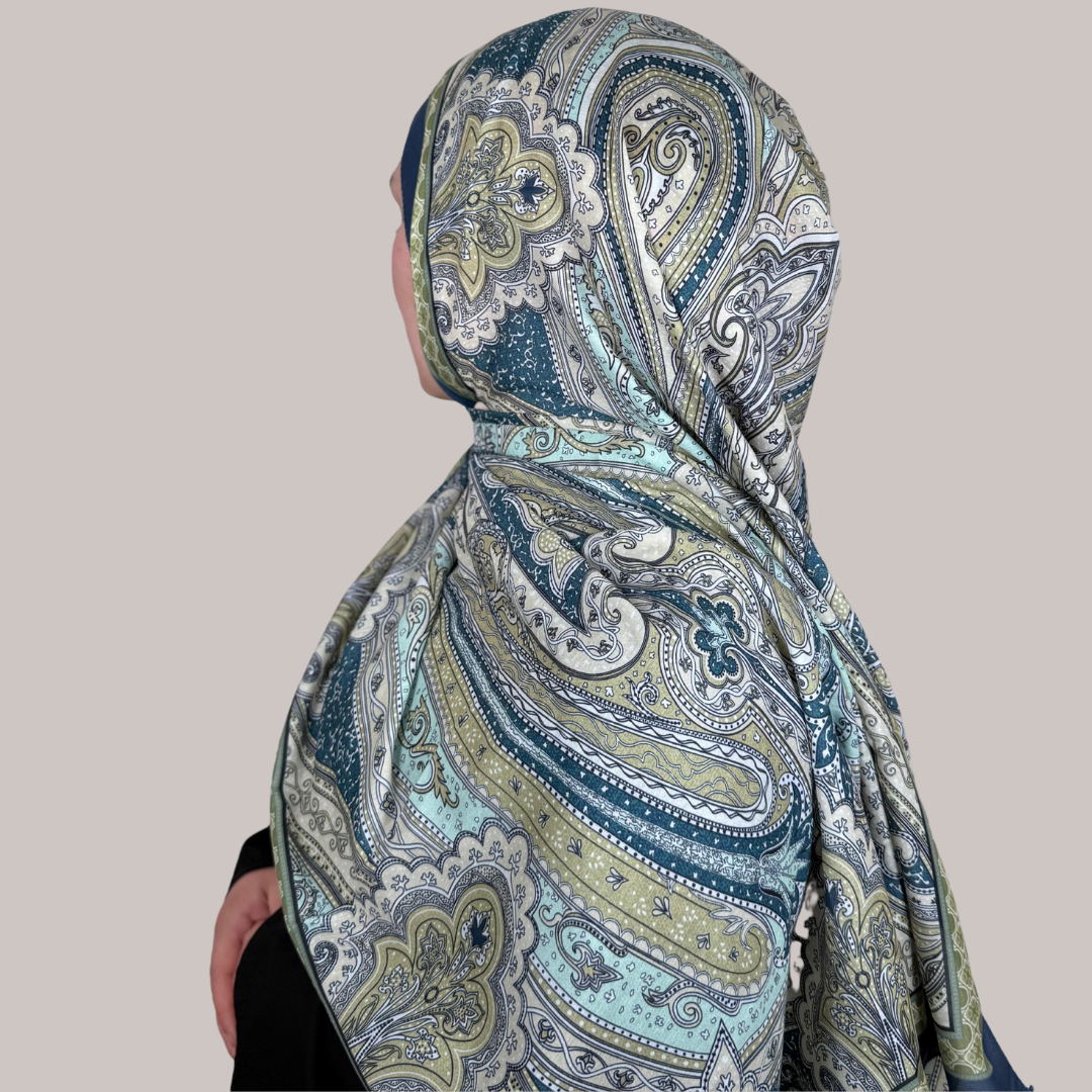Vintage Hijab Yellow Navy